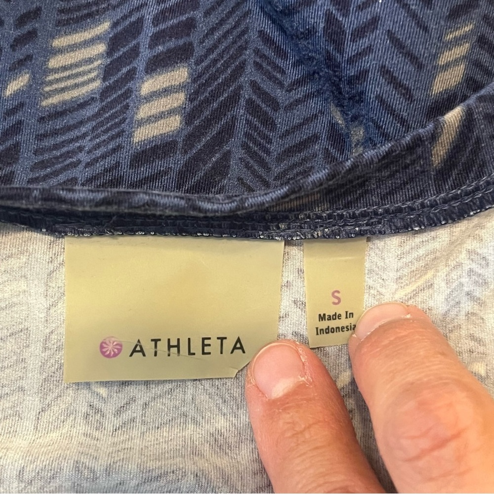 Athleta Blue Printed Short Sleeve V-Neck Dress - Picture 8 of 9
